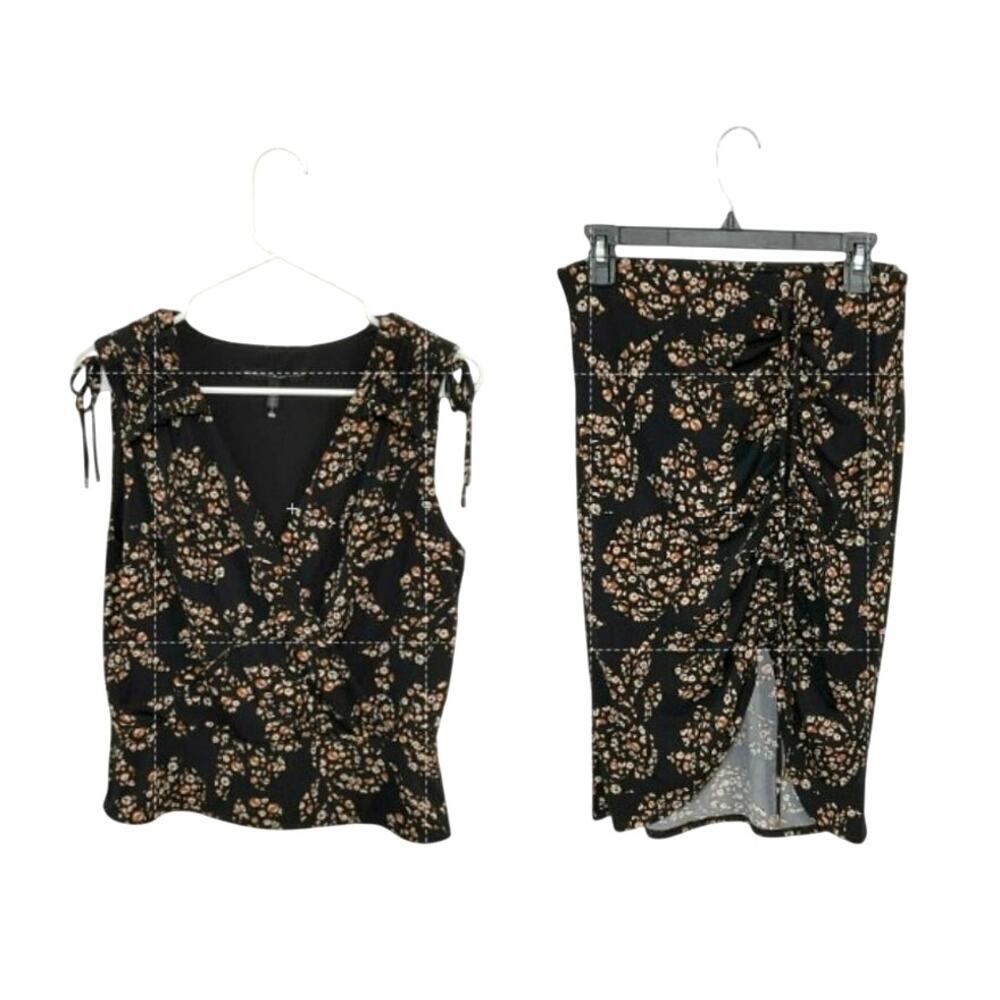 WHBM Ruched Floral Top & Skirt 2 Piece Set Sz Small Adjustable Top & Skirt
